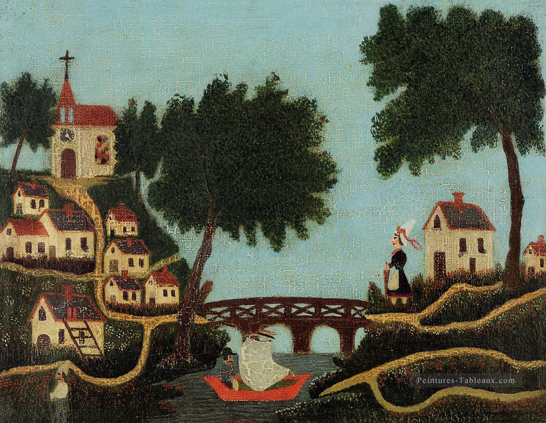 paysage avec pont 1877 Henri Rousseau post impressionnisme Naive primitivisme Peintures à l'huile